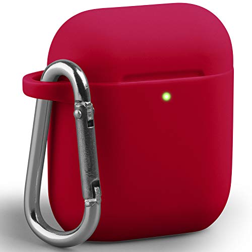 AirPods Case, GMYLE Silicone Protective Shockproof Wireless Charging Earpods Earbuds Case Cover Skin with Keychain Accessories Kit Set Compatible for Apple AirPods 1 & 2 - True Red - Click to Buy