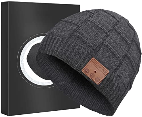 Bluetooth Beanie Hat,Upgraded Hat Headphones Headset Winter Music Hat Knit Running Cap with Speakers & Mic Unique Christmas Tech Gifts for Women Mom Her Him Men Teens Boys Girls Dark Gray - Click to Buy