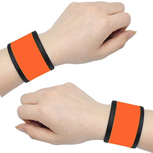 LED Slap Bracelets Light Up Armbands Glow in The Dark Fashing Wristbands Wrist Bands Safety Reflective Running Gear Lights for Runners Walkers Walking Joggers Jogging, Fits Men Women (2-Orange)
