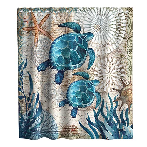 Final Friday Nautical Green Sea Turtles Beach Theme Fabric Shower Curtain Sets Bathroom Blue Ocean Decor with Hooks Waterproof Washable 70 x 70 inches Teal - Click to Buy