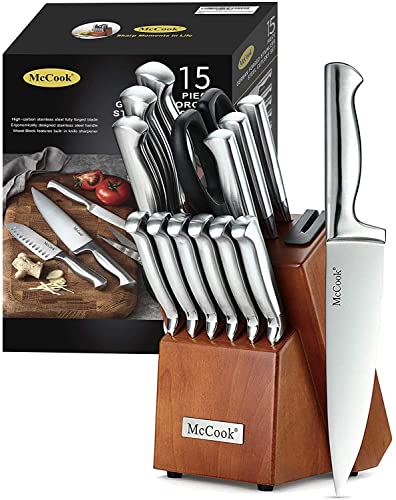 McCook® Knife Sets, German Stainless Steel Kitchen Knife Block Sets with Built-in Sharpener - Click to Buy