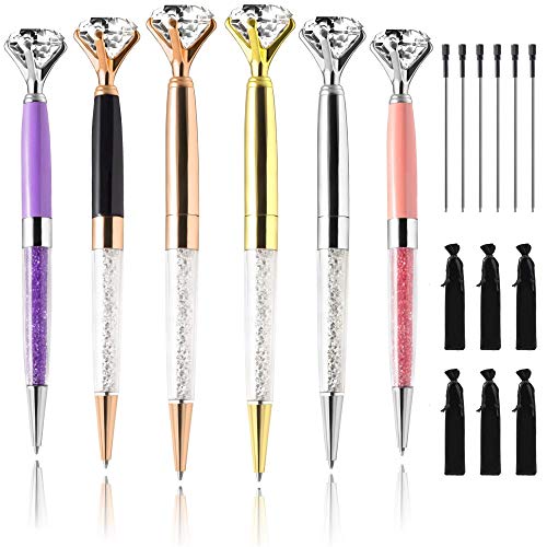 6 Fancy Crystal Diamond Ballpoint Pens – 6 Black Ink Refills 6 Cute Gift Bag Big Bling Writing Pen Rose Gold Silver Fun Nice Cool Jewel Bulk Set for Women Girls Wedding Top School Desk Office Supplies - Click to Buy