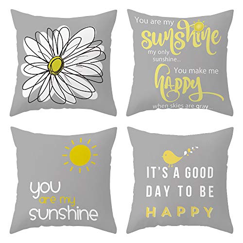 DUSEN Dekorativer Kissenbezug für Couch, Sofa oder Bett, 4-teiliges Set, 45,7 x 45,7 cm, Zitat und Vogel, Sonnenschein, Blume, Kissenbezug (Grauer Vogel, Sonnenschein, Blume) - Click to Buy