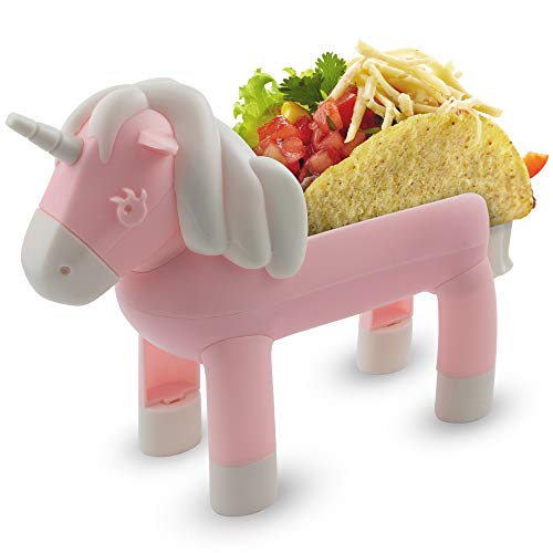Vezna Home Goods Unicorn Taco Holder - Kids Plate with Divider Holds 2 Shells for Fun Taco Tuesday Party - Novelty Serving Tray Stand, Funny White Elephant Gift for Adult Food Lovers - Click to Buy