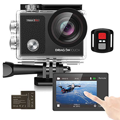 Dragon Touch 4K Underwater HD Action Camera, Vision 3 Pro Touch Screen 20MP 100FT Waterproof Video Camera Adjustable View Angle WiFi Sports Camcorder with Remote Control Helmet Accessories - Click to Buy