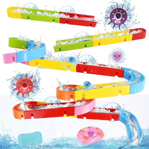 Fajiabao Bath Toys for Toddlers 1-3-5 Mold Free Toddler Toys Kids Baby Bathtub Toys Water Slippery Slide Shower Track for 1 2 3 4 5 6 Boys Girls (Classic Edition)