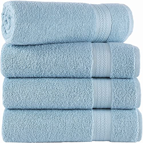 REGAL RUBY 4 Pack Blue Bath Towels Quick-Dry High Absorbent 100% Turkish Cotton Towel for Bathroom, Guests, Pool, Gym, Camp, Travel, College Dorm, Shower - Click to Buy