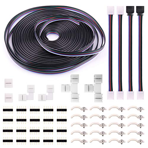 5Pin RGBW LED Strip Connector Kit - includes 16.4FT 5 Pin RGBW Wire Extension, 2x T Shape Connector, 2x LED Strip Jumper, 2x Strip to RGBW Controller Jumper, 2x L Shape Connector, 2x Gapless Connector - Click to Buy