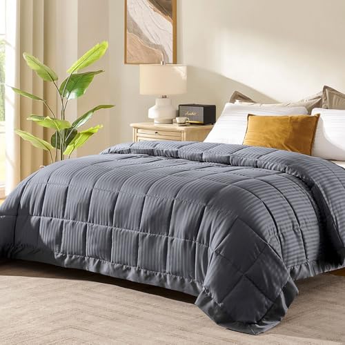 downluxe Lightweight Queen Down Alternative Blanket with Satin Trim, Grey, 90 X 90 Inch - Click to Buy