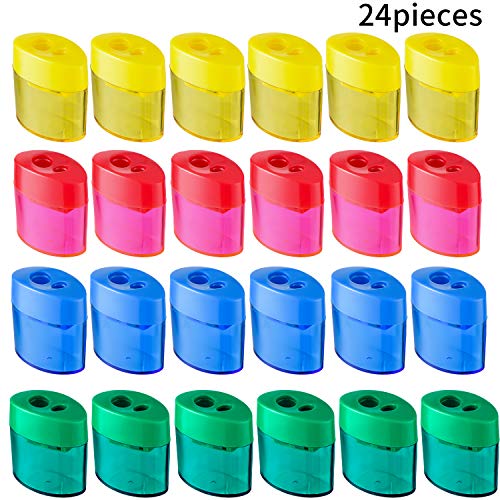 Double Hole Oval Shaped Pencil Sharpener with Cover and Receptacle Manual Pencil Sharpener Hand Pencil Sharpener for Office Home Supply (24) - Click to Buy