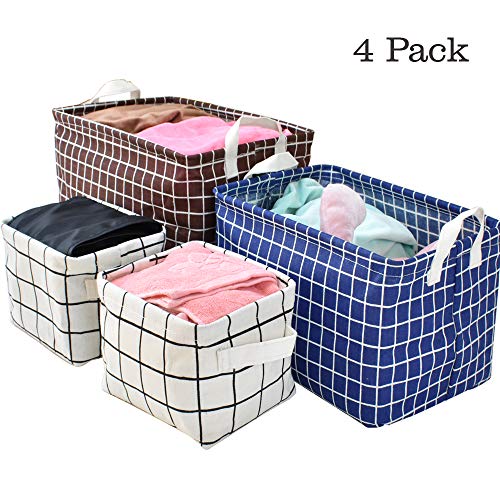 4 Pack Storage Cube Basket Bins, Rectangular Foldable Cloth Containers Organizer with Carry Handles for Linens, Towels, Toys, Drawers, Home Closet, Shelf, Nursery, Cabinet - Click to Buy