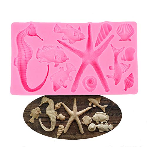 BakingWorld Muschel-Silikon-Fondantform, Seepferdchen, Seesterne, Muscheln, Fisch, Kuchen, Fondant, für Marine, Meerjungfrau, Hochzeit, Geburtstag, Party, Kuchendekoration - Click to Buy