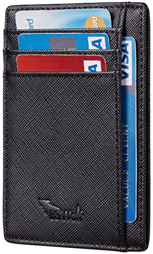 BSWolf RFID Blocking Minimalist Credit Card Holder Slim Front Pocket Genuine Leather Wallets for Men & Women (CH Black) - Click to Buy
