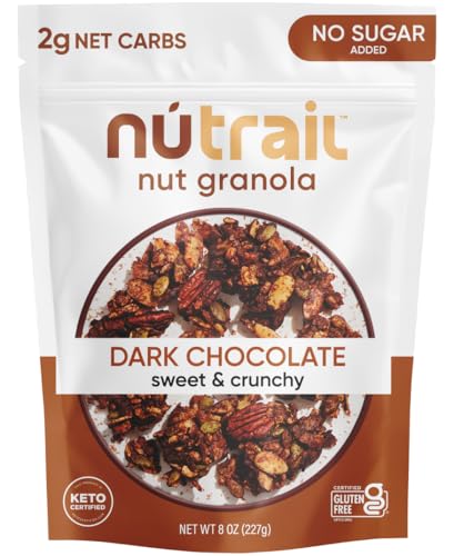 NuTrail Nut Granola Cereal, Dark Chocolate, No Sugar Added, Keto, Low Carb, Gluten Free, Grain Free, Healthy Breakfast 8 oz. 1 Count - Click to Buy
