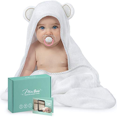 MINIBOO Hooded Baby Towels for Newborn - Super Soft Baby Bath Towels with Hood, Highly Absorbent Viscose Made from Bamboo Hooded Towel for Infant, Todder and Kids, Baby Essentials. - Click to Buy