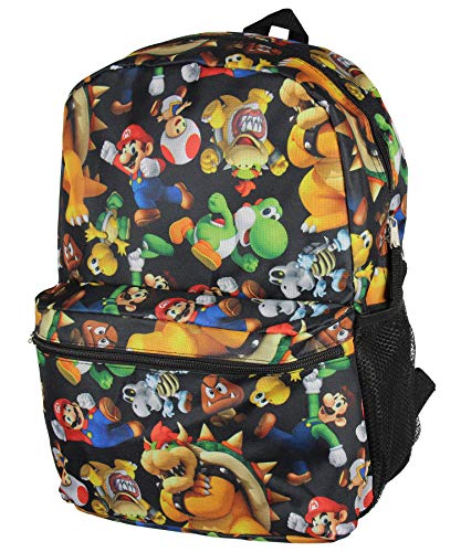Super Mario Bros. Backpack All Over Character Print 16" School Bag - Click to Buy
