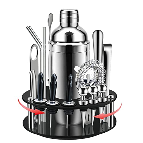 X-cosrack Bar Set,19-Piece Stainless Steel Cocktail Shaker Bar Tools,with Rotating Display Stand and Recipes Booklet,Premium Bartending Kit for Home,Bars,Traveling and Outdoor Parties - Click to Buy