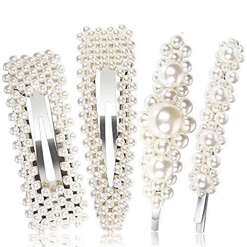 Pearls Hair Clips for Women Lady Girls,4pcs Artificial Pearl Hair Barrettes Bobby Pins Decorative Wedding Bridal Party Hair Headwear Barrette Styling Accessories for Birthday Valentines Day Gifts - Click to Buy