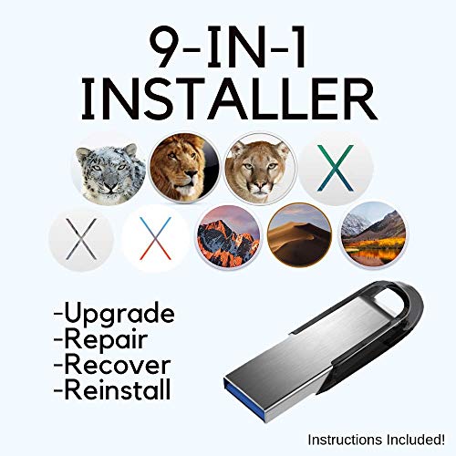 MacOS 9-in-1 USB Recovery-Install Disk - Mojave, High Sierra, Sierra, El Capitan, Yosemite, Mavericks, Mountain Lion, Lion, Snow Leopard, Mac OS X USB - Click to Buy