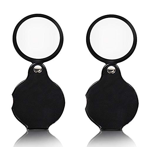 XDGOOD 2pcs 10X Mini Magnifying Glass Folding Pocket Magnifying Glass with Black Rotating Protective Leather Case, Professional for Jewelry, Reading, Hobbies, Science, Books 50mm/1.96" - Click to Buy