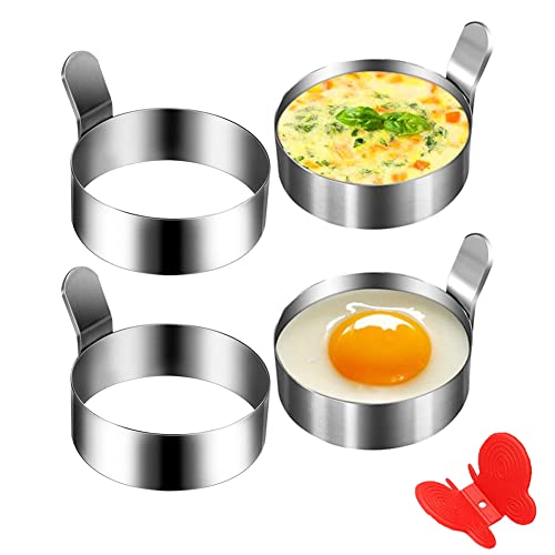 Egg Ring Yubng Stainless Steel Metal Egg Rings 4 Pack 3 Inch Omelet Mold Cooking Non Stick Pancake Ring Metal Kitchen Cooking Tool with Free Oven Glove - Click to Buy