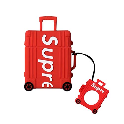 BlossomingLove Compatible with AirPods Case Keychain Full Protective Premium PVC Soft Rubber Silicone Cover Fashion Dope Self-Design Luggage Suitcase Skin for AirPods Charging Case (Red) - Click to Buy