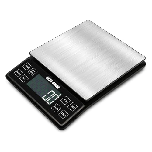 Food Kitchen Scale NEXT-SHINE Rechargeable Digital Scale with LCD Backlit Display and Protective Tray, 5kg x 0.1 for Baking Cooking Meal Prep Parcel, Large Stainless Steel Weighing Platform - Click to Buy