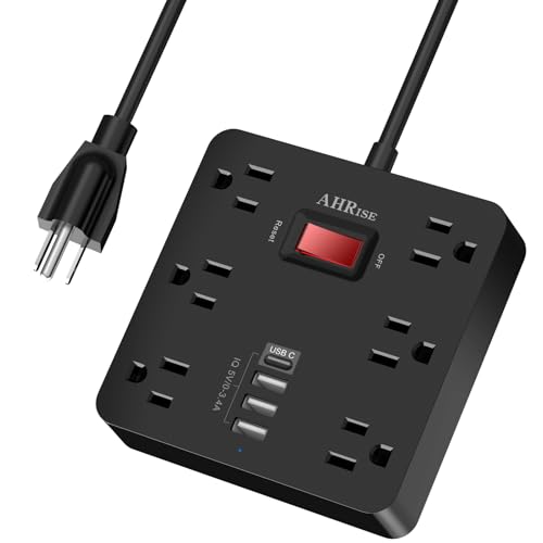 Power Strip, AHRISE Extension Cord with 6 AC Outlets and 4 USB Charging Ports(5V/3.4A,17W) for Smartphone Tablets Home, Office, Hotel, Cruise Ship, 5 Feet Long Cord, ETL Listed -Black - Click to Buy