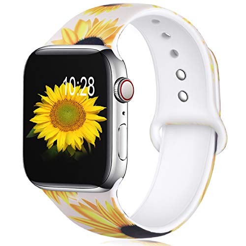 KOLEK Floral Bands Compatible with Apple Watch 38mm 40mm, Silicone Fadeless Pattern Printed Replacement Bands for iWatch Series 4 3 2 1, Sunflower, S M - Click to Buy
