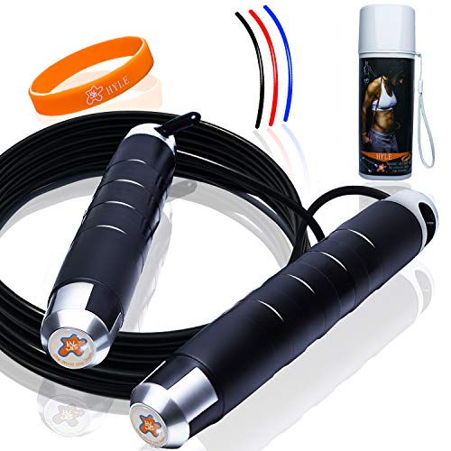 Hyle Jump Rope Jumping Rope Skipping Rope Speed Rope Adjustable for Crossfit and Boxing Aerobic Exercise Like Fitness Gym Endurance Workout Speed Training Ideal for Men Women Kids and All Ages,Black - Click to Buy