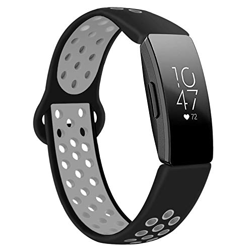 DYKEISS Sport Band Compatible for Fitbit Inspire HR Fitness Tracker Band, Soft Silicone Replacement Accessory Women Men Breathable Wristband Strap (Large, Black/Gray)