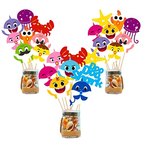 Ticiaga 42pcs Doo Doo Shark Party Centerpiece Sticks Table Topper for Birthday Party Decoration, Double Sided Little Shark Cake Topper, Photo Booth Props, Cute Shark Party Favor Supplies - Click to Buy