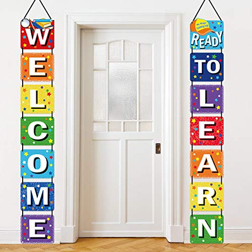 Blulu Back to School Banner Welcome Banner for First Day of School Welcome Ready to Learn Party Supplies Photo Props for Kindergarten Primary Decoration (Classic)