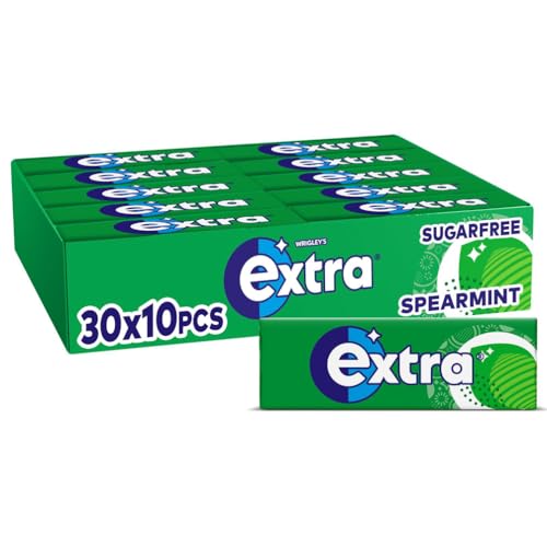 Extra Chewing Gum, Sugar Free, Spearmint Flavour, Chewing Gum Bulk, 30 Packs of 10 Pieces - Click to Buy