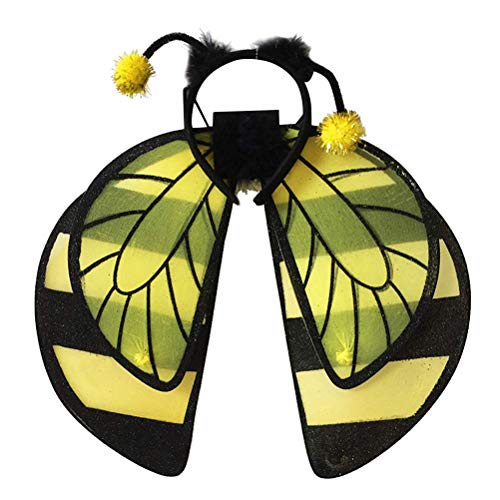 KODORIA 3pcs Bee Cosplay Costume with Bumble Bee Wings and Headband for Kids Honeybee Fancy Dress Up Yellow - Click to Buy
