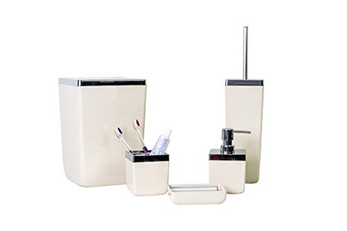 HOLDN’ STORAGE Bathroom Accessories Set – 5 Piece, Beige Elegant and Highly Durable Decor, Bath & Home Accessory Set, Soap Dish, Soap Dispenser, Toilet Brush, Toothbrush Holder & Trash Can - Click to Buy