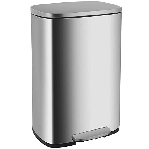 FDW 13 Gallon/50 L Garbage Can Kitchen Trash Can with Lid for Office Bedroom Bathroom Step Trash Bin Fingerprint-Proof Brushed Stainless Steel 13 Gallon / 50 Liter - Click to Buy