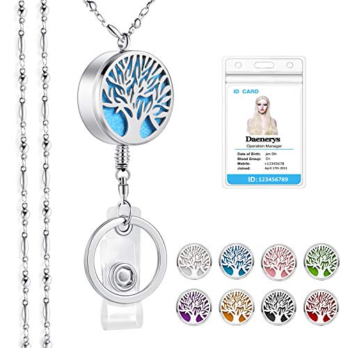 SAM & LORI Retractable Lanyards for Id Badges Keys Women Cute Employee Teacher Appreciation Gifts Beaded Lanyard Badge Holder Badge Reel Necklace Silver Nurse Graduation Essential Oil Tree of Life - Click to Buy