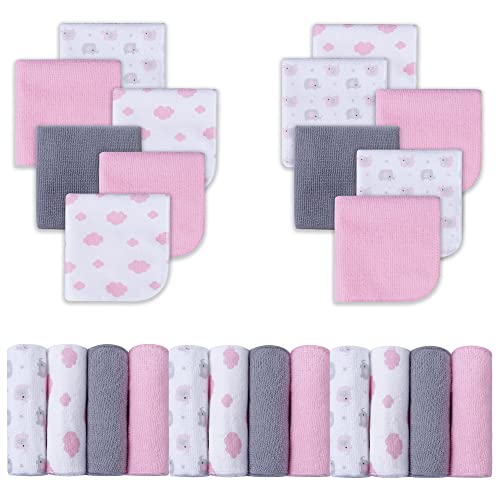 Viviland Baby Washcloths, Super Soft Baby Towels Care for Baby's Sensitive Skin, 24 Pack Kids Body Wash Face Cloth for Baby Girl, Bath Towel for Newborn and Infants, Pink-Elephant Pattern 9 x 9 inch - Click to Buy