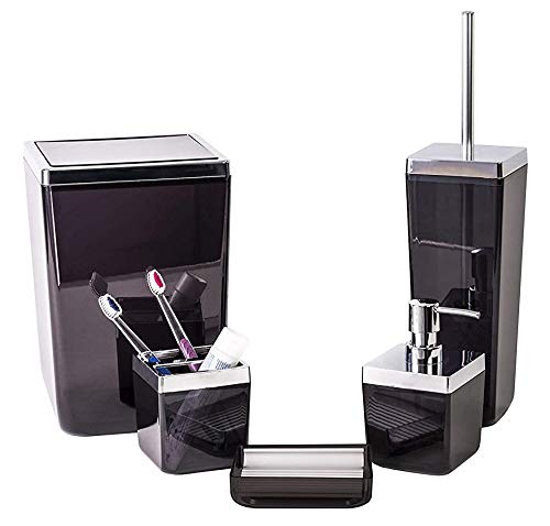HOLDN' STORAGE Bathroom Accessories Set - 5 Piece,Black Elegant and Highly Durable Decor, Bath & Home Accessory Set, Soap Dish, Soap Dispenser, Toilet Brush, Toothbrush Holder & Trash Can - Click to Buy