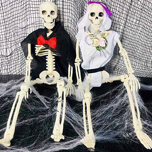 2 Sets 19" Posable Halloween Skeleton- Full Body Halloween Skeleton with Movable/Posable Joints bride and groom Accessories for Best Halloween Decoration - Click to Buy