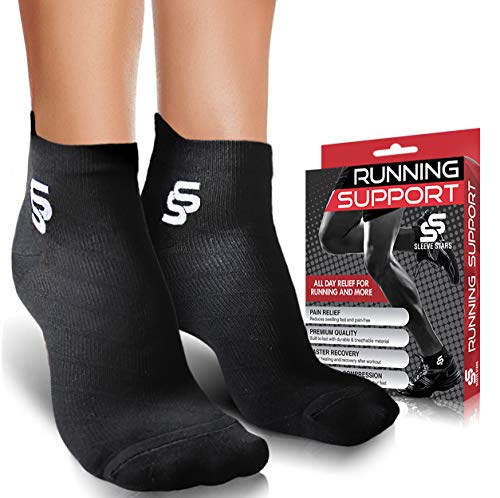 Sports Running Socks for Men & Women, Athletic Compression Ankle Support Black Anti Blister & Breathable Low Cut Socks (S/M)