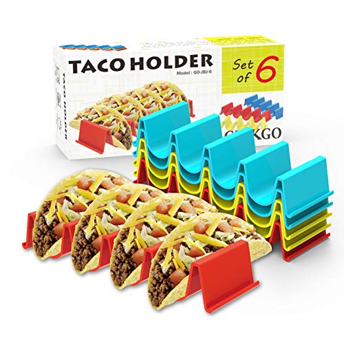 Ginkgo Taco Holder Stand Set of 6, Colorful Taco Plates Tray Rack for Holiday Gift, Party, Christmas and New Year, Taco Tuesday Decorations