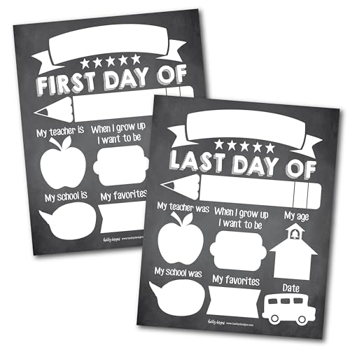 10 First and Last Day of School Interview Signs, Back Photo Booth Prop Chalkboard Style, 1st Preschool, Kindergarten, Pre K Grade Sign, Reusable Reversible Girl Boy Kid Child Year 8x10 Card Stock - Click to Buy