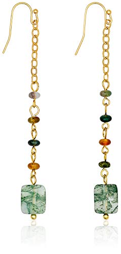 Long Dangle Earrings | Green Earrings for Women | Irritation Free 14k Gold Dangle Earrings, Gold Drop Earrings | Designed in California, Giving to Charity, Green Stone Jewelry For Women - Click to Buy