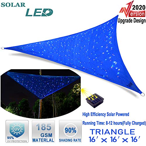 Hsuner Sun Shade Sail 16' x 16' x 16' Awnings for Patio Cover with Waterproof Solar Starry Sky Fairy Lights for Triangle Canopy UV Block Outdoor and Wine Party(Colored Lights) - Click to Buy