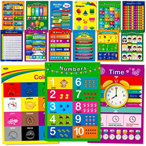 SpriteGru 15 affiches éducatives, alphabet, formes, couleurs, nombres 1-100, table de multiplication, jours de la semaine, mois de l'année, argent, émotions - Click to Buy