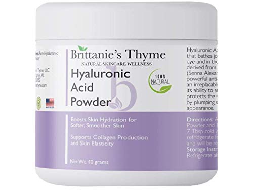Brittanie's Thyme Pure Hyaluronic Acid Serum Powder, 40 Grams | High Molecular Weight, Cosmetic Grade, 100% Natural, Boosts Skin Hydration for Softer, Smoother Skin - Click to Buy