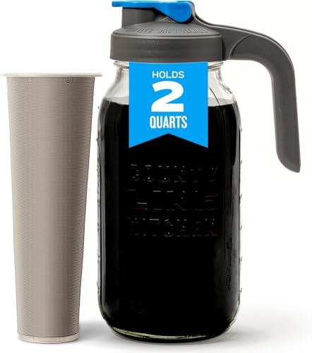 County Line Kitchen Glass Cold Brew Coffee Maker with Lid - Wide Mouth, 2 Quart (64 oz) - Heavy Duty, Leak Proof - Sun & Iced Tea Pitcher, Cold Brew Coffee, Breast Milk Storage, Water - Click to Buy