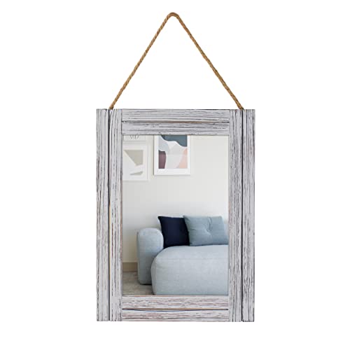 EMAISON 12 x 16 in Wall Decorative Mirror, Rustic Wood Frame Rectangular Mirror with Hanging Rope for Entryway, Bedroom, Guest Bathroom, Living Room, Bedroom - Grey - Click to Buy